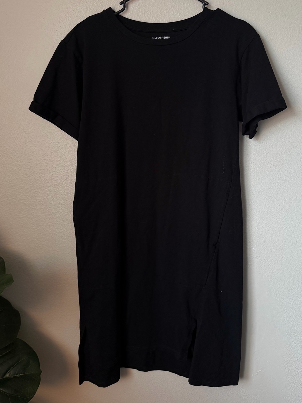 Eileen Fisher Black Organic Cotton Stretch Jersey Dress PP Capsule Wardrobe - Picture 2 of 6